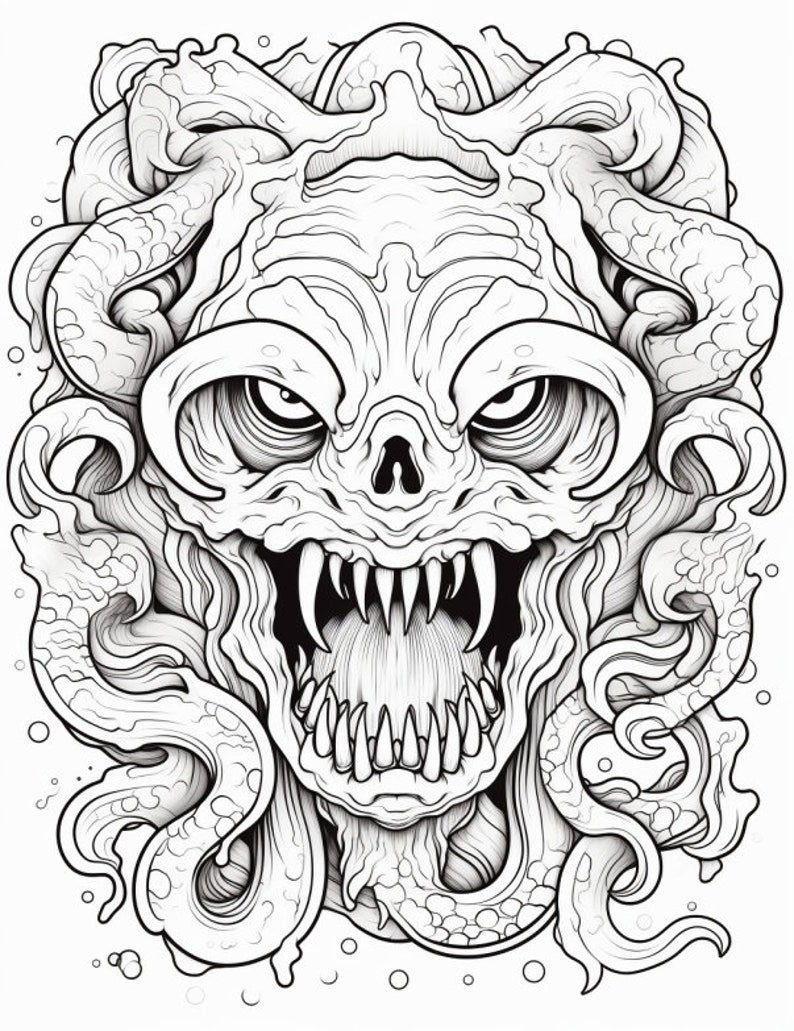 40-page Scary Monsters Adult Coloring Book: Unwind With Spine-tingling