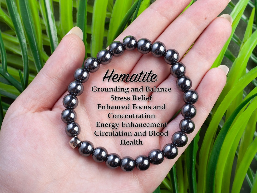 Hematite Bead Bracelet 8 Mm Round Crystals premium Grade Stretch
