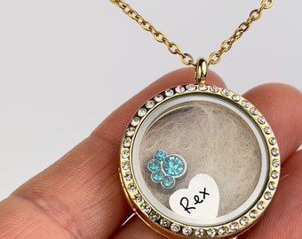 Animal hair  Fur Cat Dog Locket Necklace, Pet Hair Keepsake, Dog Memorial Jewelry Memorial Gift