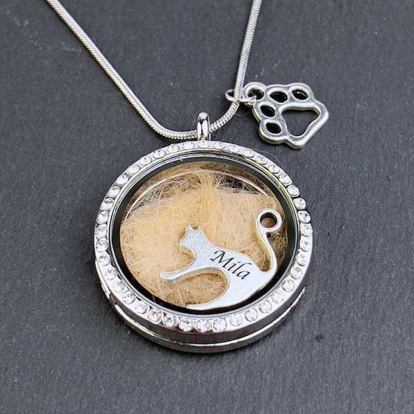 Animal hair  Fur Cat Dog Locket Necklace, Pet Hair Keepsake, Dog Memorial Jewelry Memorial Gift