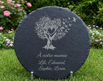 Personalized Memorial Slate Plaque Round with Stand , Custom Engraved Grave Marker ,Funeral Tribute Stone ,Sympathy Gift Keepsake