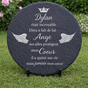 Personalized Memorial Slate Plaque Round with Stand , Custom Engraved Grave Marker ,Funeral Tribute Stone ,Sympathy Gift Keepsake 8