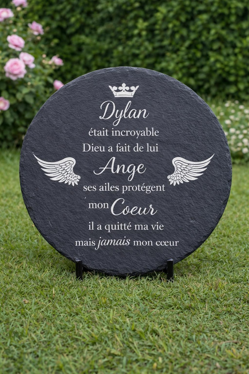 Personalized Memorial Slate Plaque Round with Stand , Custom Engraved Grave Marker ,Funeral Tribute Stone ,Sympathy Gift Keepsake 8