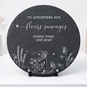 Personalized Memorial Slate Plaque Round with Stand , Custom Engraved Grave Marker ,Funeral Tribute Stone ,Sympathy Gift Keepsake 3