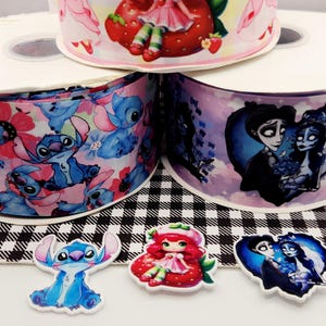 Grosgrain Ribbon Character "Strawberry,Abby, Ariel, Cinderella,shortcake, Stitch, Gabby, cartoons and more "  Size 3 " sale by yard