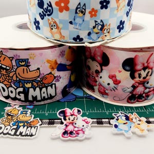 Grosgrain Ribbon Character "Dog Sister, Mouse Cute Kitty  Size 3 " sale by yard