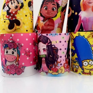 Grosgrain Ribbon Character "Simpsons, anime,Unicorns, Jojo, cartoons and more "  Size 3 " sale by yard