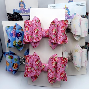 Sale &quot; Vinyl Hairbows Pair of bows &quot; Strawberry Shortcake, Hearts , Elmo and more