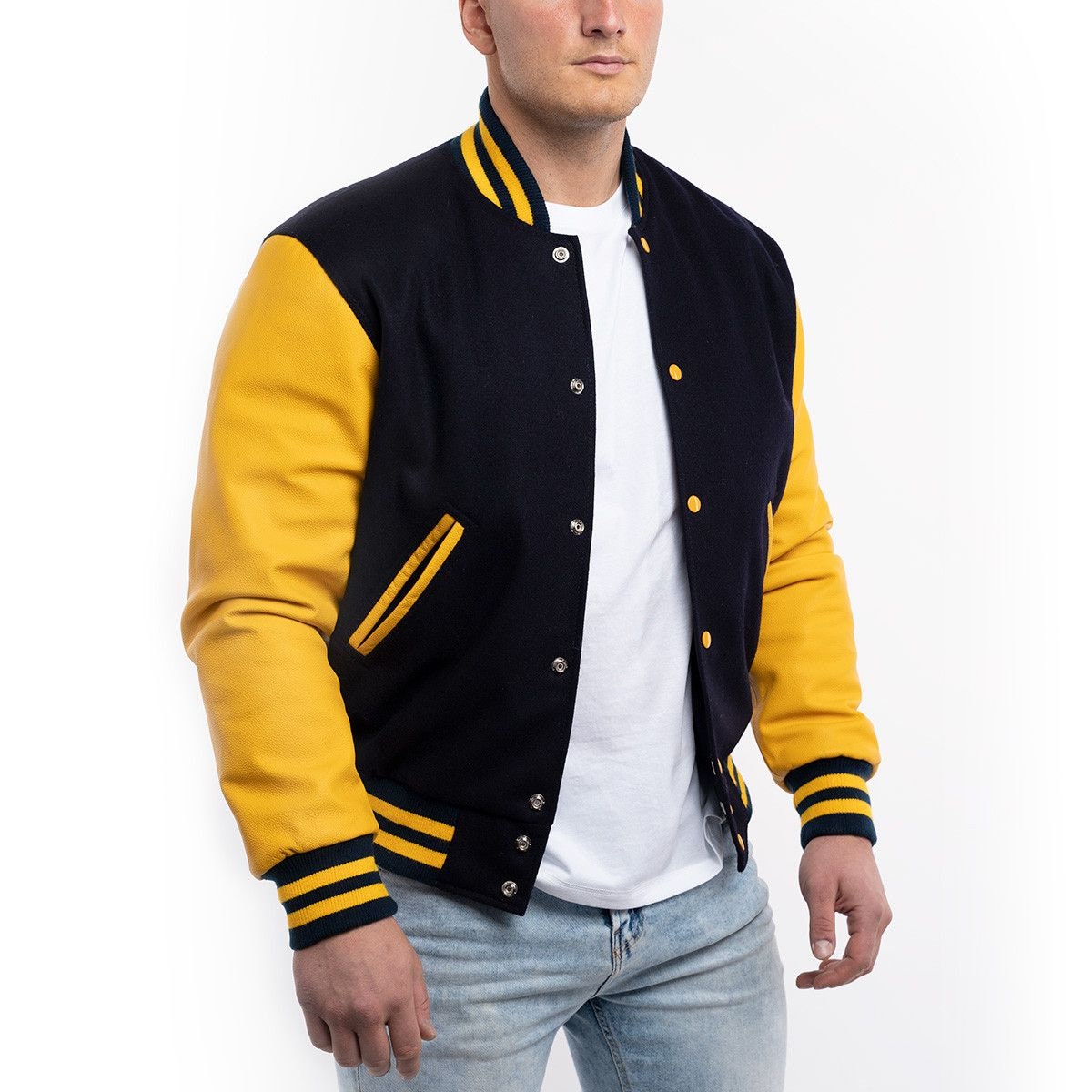 Mens Varsity Jacket Wool Body With Genuine Leather Sleeves American ...