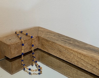 Bracelet chaîne de cheville doré et bleu électrique en acier inoxydable