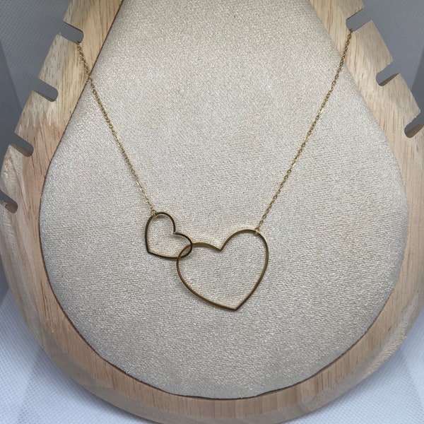 Collier chaîne pendentif double coeur doré