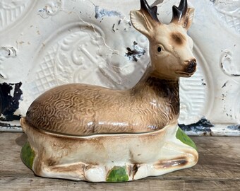 Michel Caugant old deer-shaped terrine - French flea market -