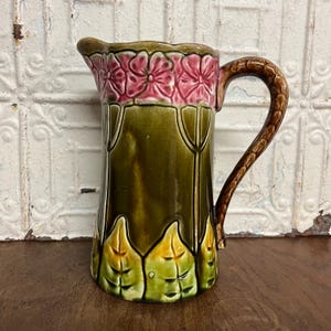 Antique flower-decorated slip jug / pitcher - French flea market -