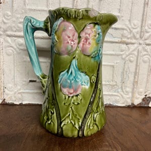 Antique flower-decorated slip jug / pitcher - French flea market -