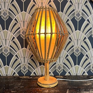 Rattan bedside lamp by Louis Sognot - French flea market -