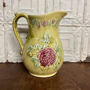 Antique flower-decorated slip jug / pitcher - French flea market -
