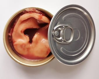 Silicone Bloody Ear in a Tin Can: Halloween Gag Gift