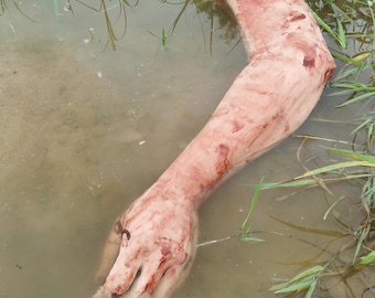 Bloody silicone male hand. Left hand. Full size. Life cast.