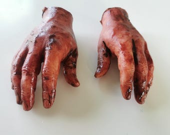 Bloody silicone male hand. Halloween jokes. Life size.