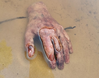 Bloody silicone female hand. Halloween jokes. Life size.