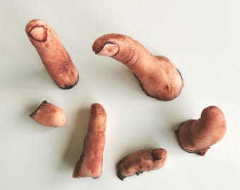 Bloody silicone fingers and toes. Halloween jokes. Life size.