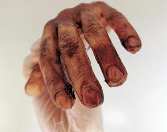 Bloody silicone female hand. Halloween jokes. Life size.