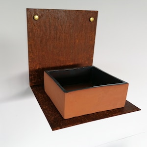 Handmade Floating rusted metal shelves with ceramic plant box in multiple variations