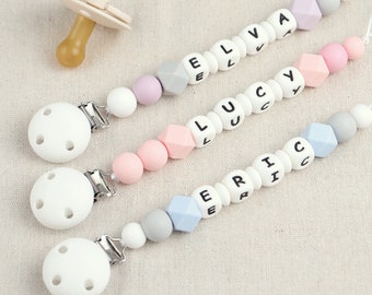 Clip per ciuccio per bambini personalizzata - Clip per ciuccio in silicone, porta ciuccio in silicone personalizzato, catena con nome per bambino, regalo personalizzato per baby shower