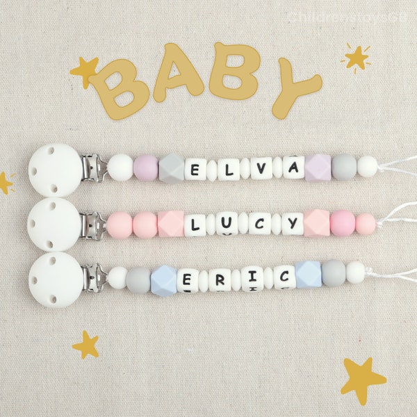 Personalized Baby Pacifier Clip - Silicone Dummy Chain, Custom Pacifier Holder, Custom Baby Shower Gift, Baby Shower Favors, Newborn Gift