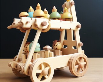 Houten trolley Handgemaakt houten speelgoed voor kinderen Creatief patchwork-trolley Handgemaakt natuurlijk houten speelgoed