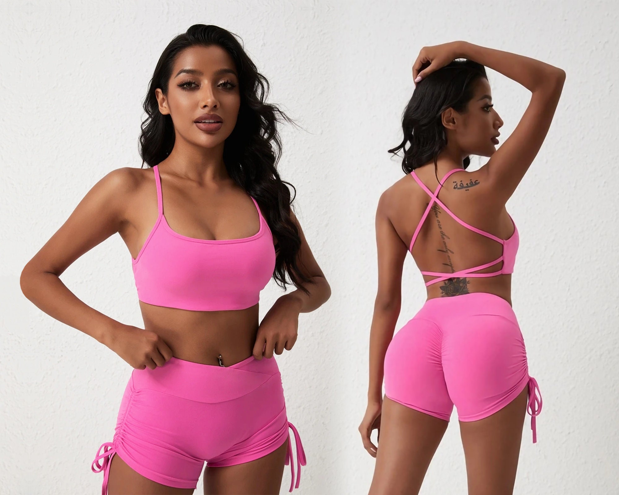 Fashion New Women Buckle Front Push Up Sports Bras Vest Underwear  Shockproof Breathable Gym Fitness Athletic Running Cami Sport Tops Pink