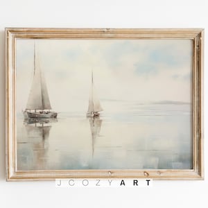 Sailboat Muted Vintage Print, Farmhouse Wall Decor, Neutral Sea Artwork, French Country Painting, Digital Download PRINTABLE Fine Art Prints