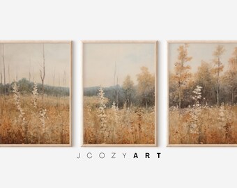 Autumn Tryptic Wall Art Floral Wall Decor For Living Room Wildflower Painting Impressionist Art Instant Download PRINTABLE 3 Piece Wall Art