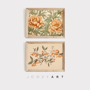 Set Of 2 Floral Pattern Print, Botanical Wall Art Decor, Autumn Vintage Leaves Prints, Digital Download PRINTABLE William Morris Painting