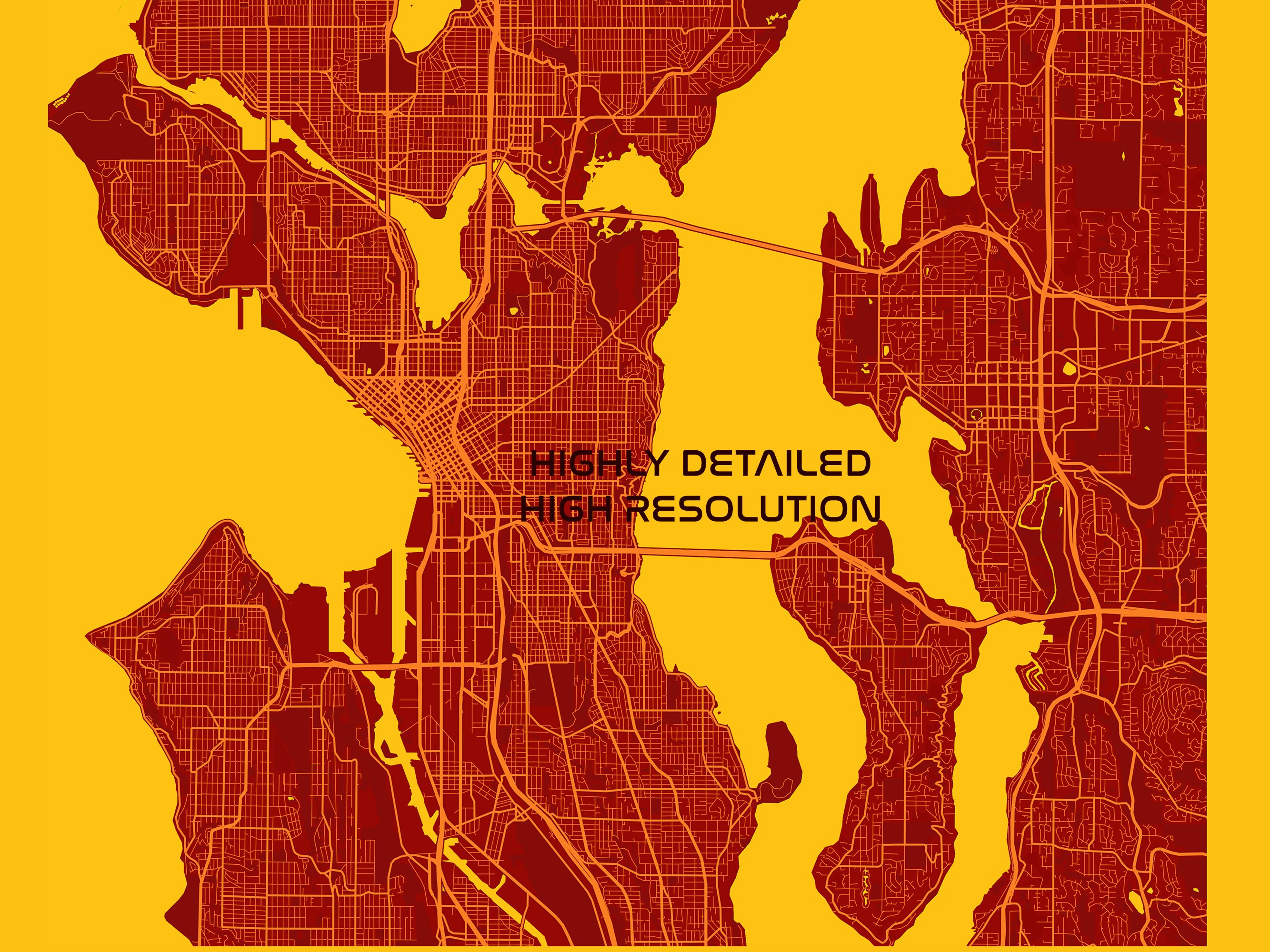 Seattle Map Downloadable Map of Seattle Rectangle Red and Etsy