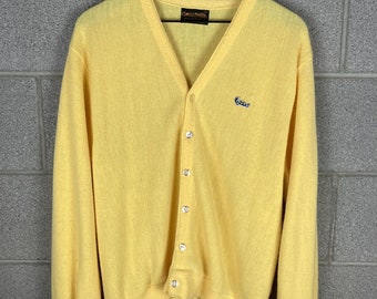 Maglione cardigan giallo Challenger vintage degli anni '70