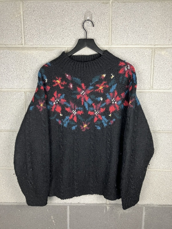 Vintage LL Bean Floral Pattern Mohair Wool Knit Sw