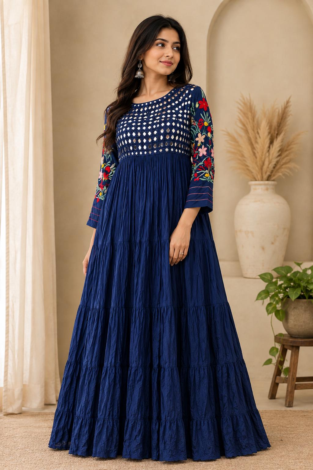 Navy Blue Long Indian Dress