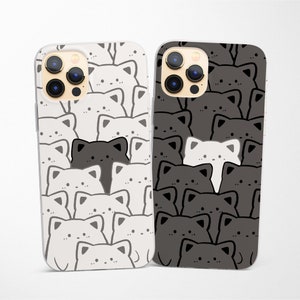 Coque de téléphone Couple chats assortie pour iPhone 16 15 Pro 14 13 12 11 pour Samsung S25 S24 FE S23 S22 A55 A54 A16 A15 et Pixel 9 8