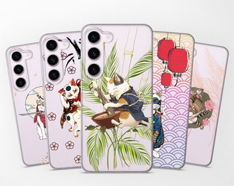 Japanese Lucky Cat Phone Case Sakura Cover fits Samsung S25 Ultra S24 S23 S22 S21 fit Samsung A56 A55 A54 A52s A36 A17 A16 A15