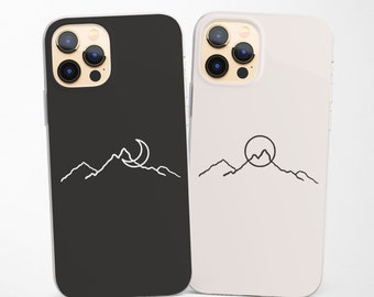 Mond und Sonne passende Handyhülle passend für iPhone 16 15 Pro 14 13 12 11 passend für Samsung S25 S24 FE S23 S22 A55 A54 A16 A15 und Pixel 9 8