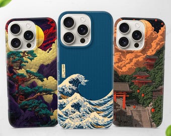 Japanese Aesthetic Phone Case Kanagawa Wave Cover for iPhone 17 Pro, 16e, 15, 14, 13 fits Samsung S25 Ultra, S24 FE, A56, A16 and Pixel 10