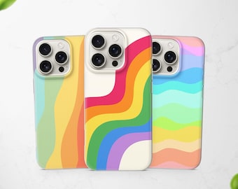 Wavy Rainbow Phone Case Colorful Abstract Cover for iPhone 17 Pro 16e 15 14 13 12 11 fits Samsung S26 S25 Ultra A57 A16 and Pixel 10a 9a