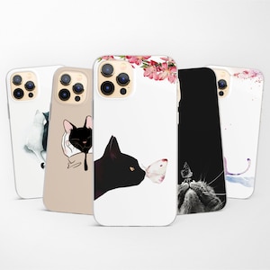 Cute Cat Kitten Phone Case fit for iPhone 16 15 Pro 14 13 12 11 fits Samsung S25 S24 FE S23 S22 A55 A54 A16 A15 and Pixel 9 8