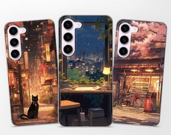 Japanische Nacht Stadt Handy Hülle Aesthetic Cover passend für Samsung S25 S24 FE S23 Ultra S22 S21 S20 passend für Samsung A56 A55 A54 A53 A52 A35 A16 A15 A14