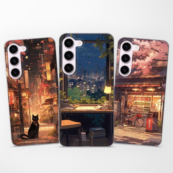 Japanese Night City Phone Case Aesthetic Cover fits Samsung S25 S24 FE S23 Ultra S22 S21 S20 fit Samsung A56 A55 A54 A53 A52 A35 A16 A15 A14