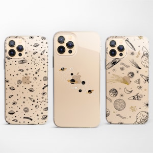 Space Moon Clear Celestial Phone Case fit for iPhone 16 15 Pro 14 13 12 11 fits Samsung S25 S24 FE S23 S22 A55 A54 A16 A15 and Pixel 9 8