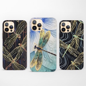Funda de teléfono Dragonfly Nature compatible con iPhone 16, 15, Pro, 14, 13, 12 y 11, compatible con Samsung S25, S24, FE, S23, S22, A55, A54, A16, A15 y Pixel 9 y 8