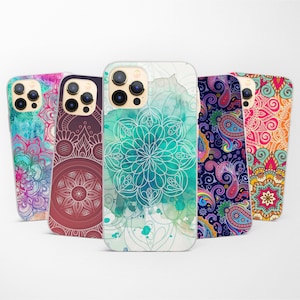 Coque de téléphone Mandala Chakra Spiritual pour iPhone 16 15 Pro 14 13 12 11 compatible avec Samsung S25 S24 FE S23 S22 A55 A54 A16 A15 et Pixel 9 8