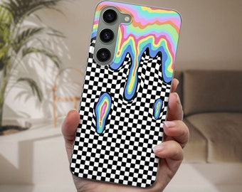 Funda para teléfono con estampado abstracto a cuadros, cubierta con estampado de cuadros derretidos, compatible con Samsung S26 S25 Ultra S24 S23 S22 A57 A56 A55 A54 A52s A36 A17 A16 A15
